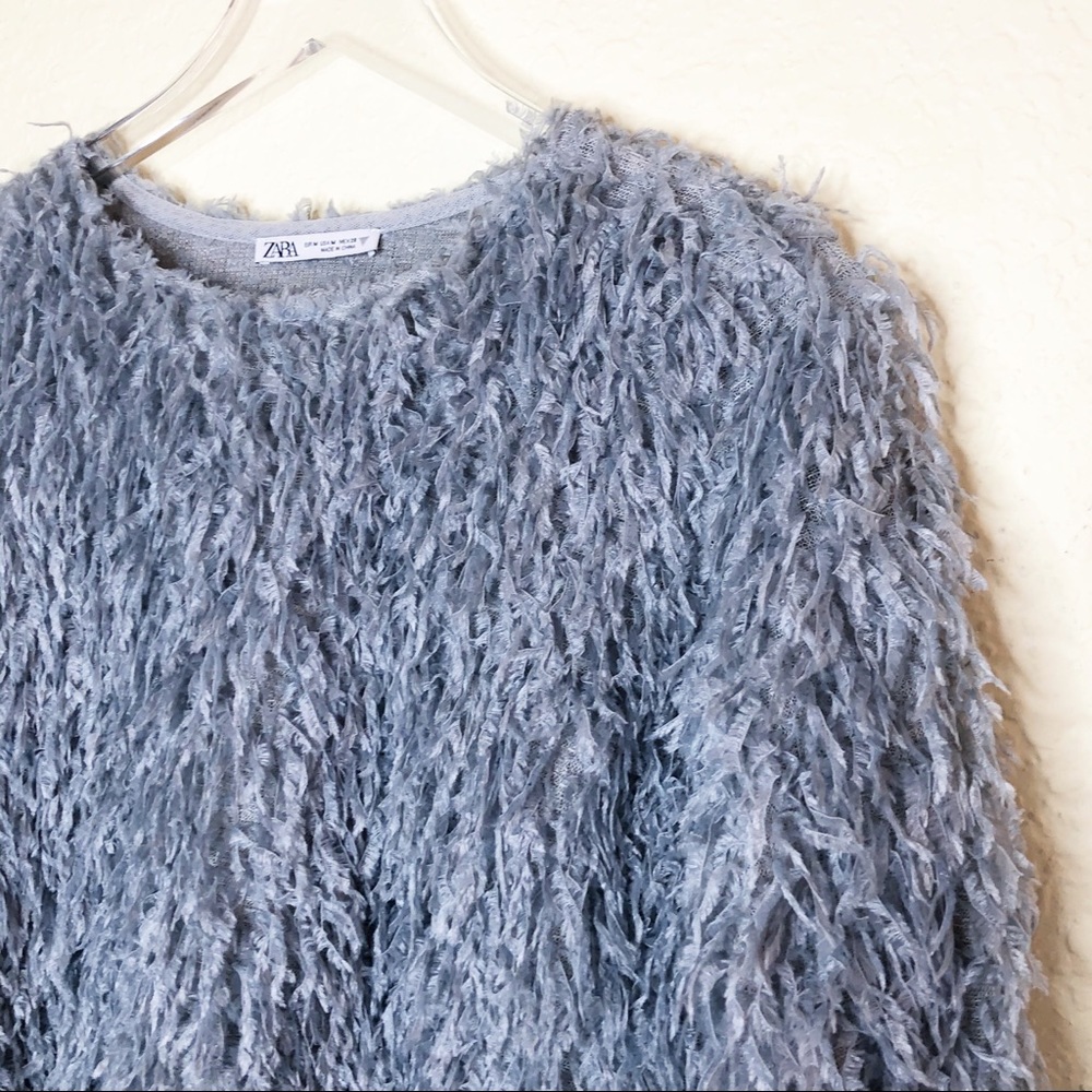 Zara | Blue Feather Effect Cropped Long Sleeve M - Picture 3 of 7